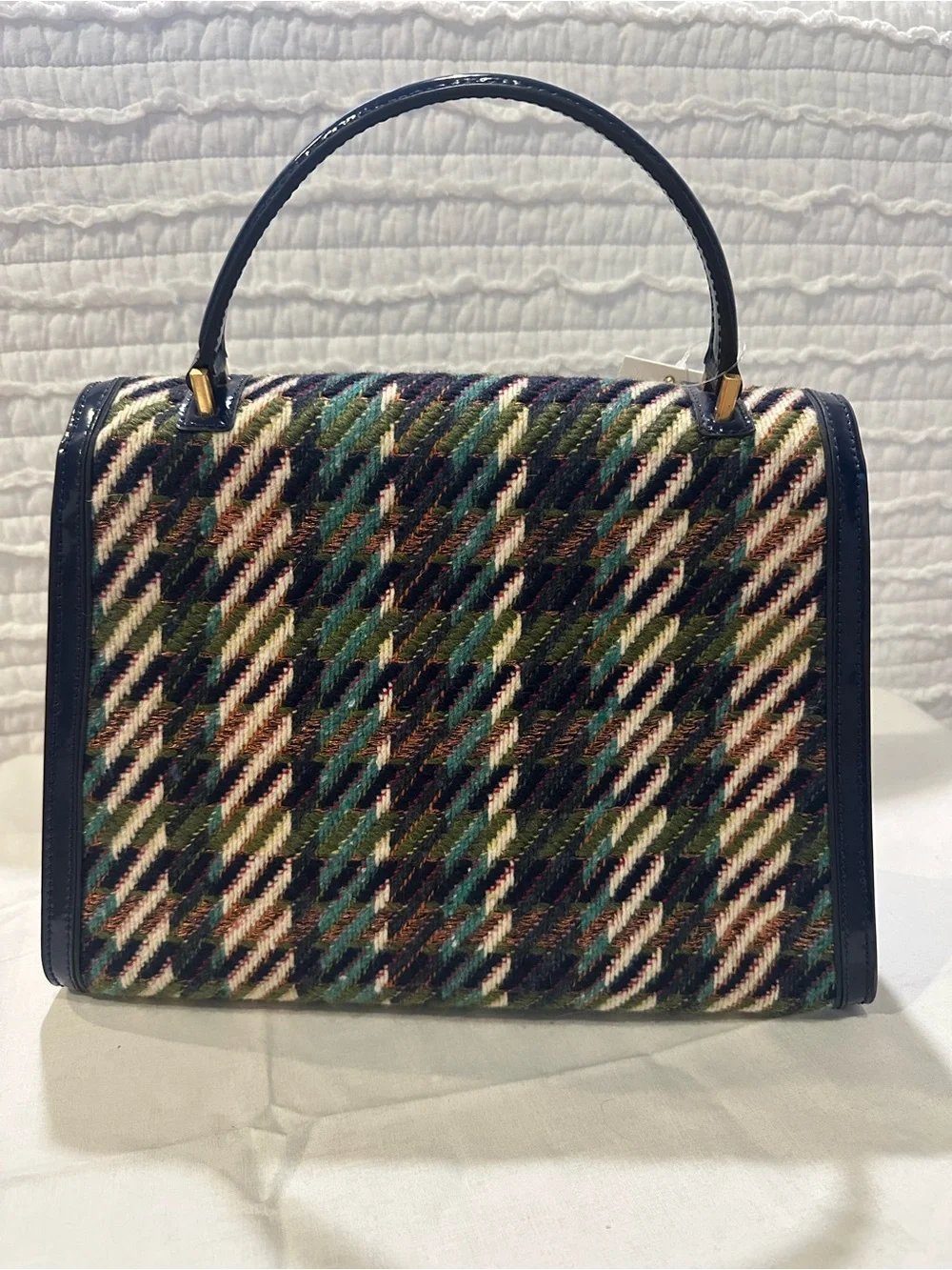 Tory Burch Miller Riding Boot & Purse Navy/Green Dogtooth Tweed Size 7 (SET)